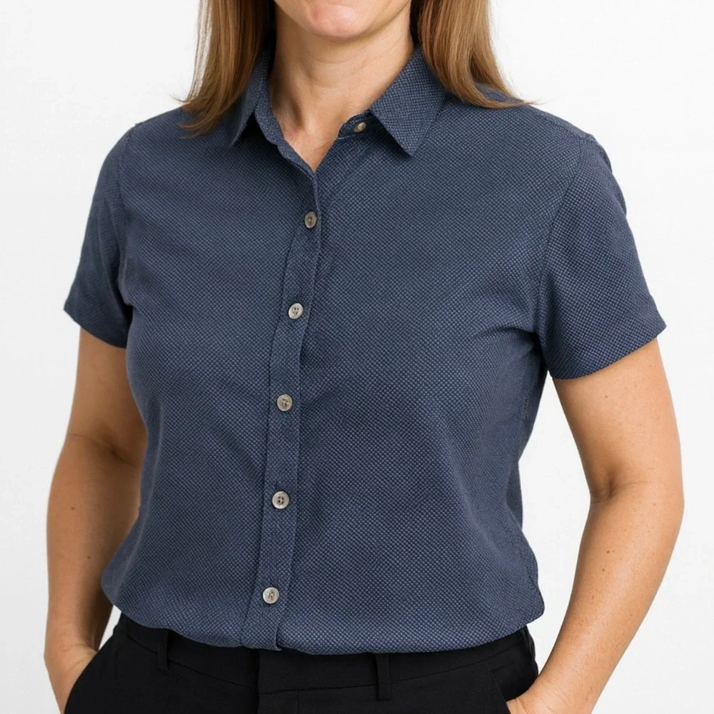Ted Baker London Womens Short Sleeve Button Up Shirt Navy Geometric Print Size 4